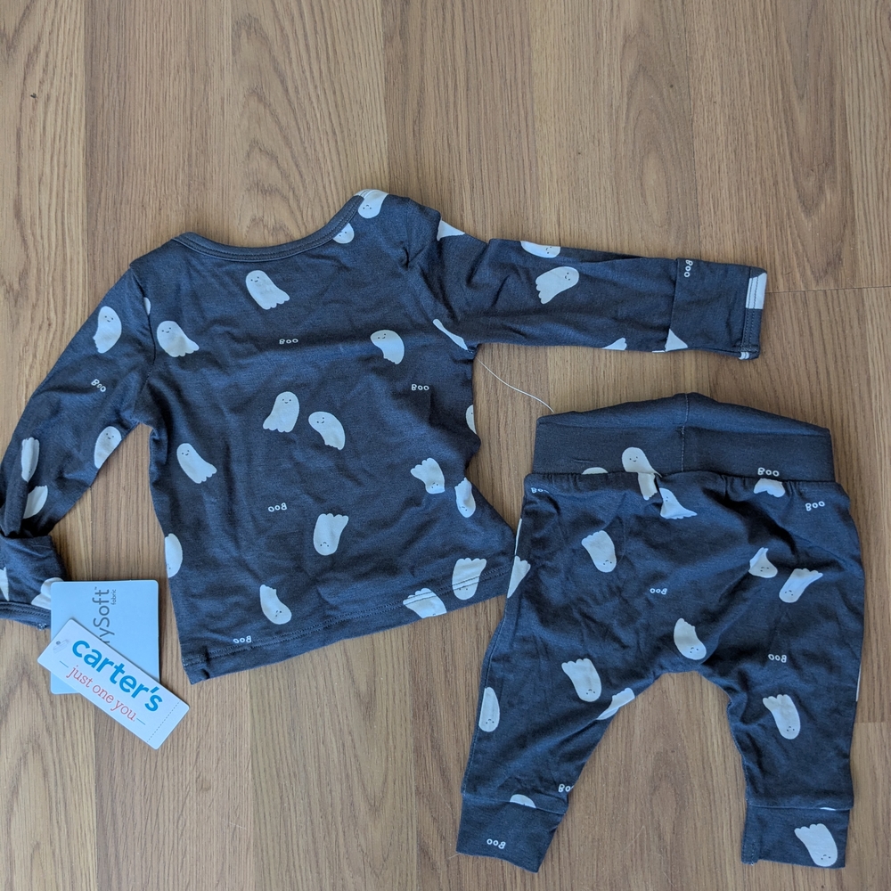 Carter's Charcoal and White Ghost Print Two-Piece Pajama Set, 3 Mo.